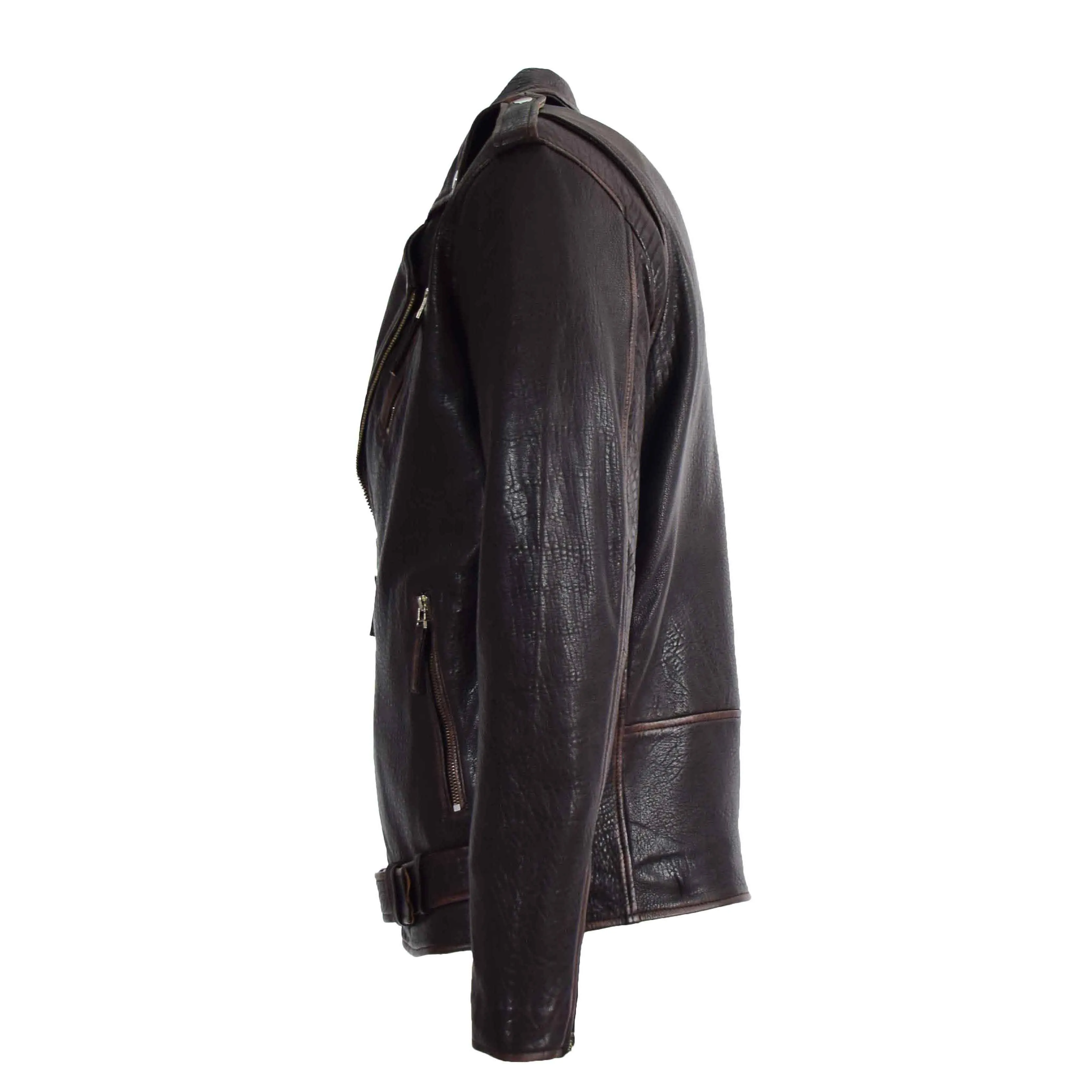 Mens Real New Zealand Leather Biker Style Jacket Zip Brando NELSON