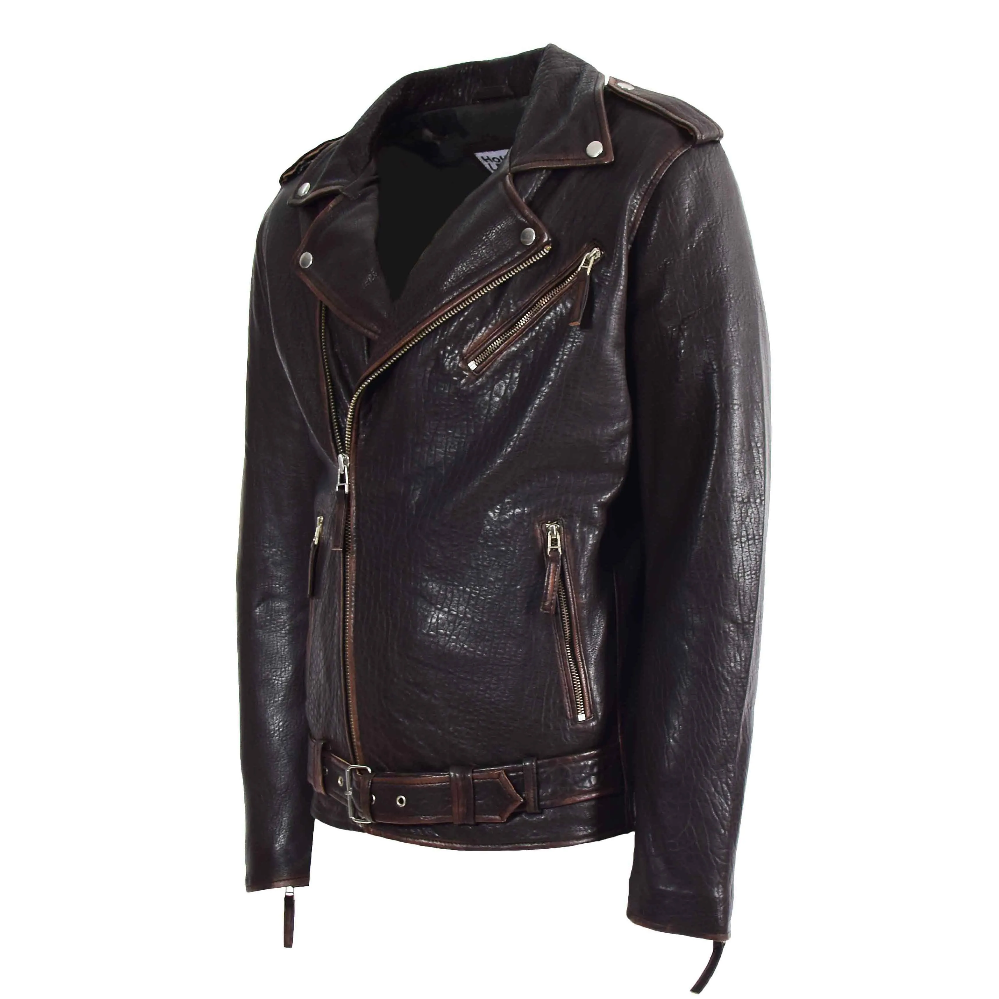 Mens Real New Zealand Leather Biker Style Jacket Zip Brando NELSON