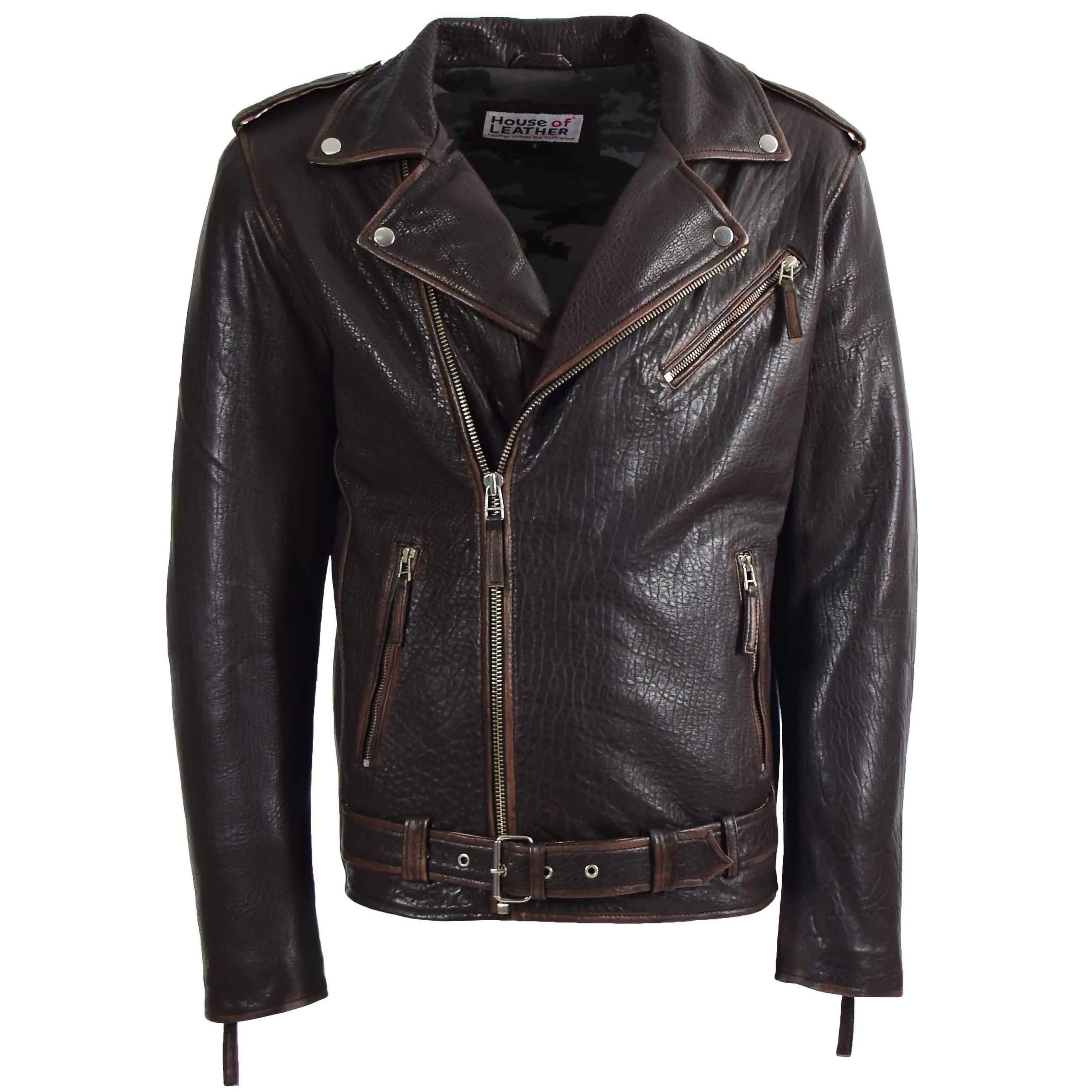 Mens Real New Zealand Leather Biker Style Jacket Zip Brando NELSON