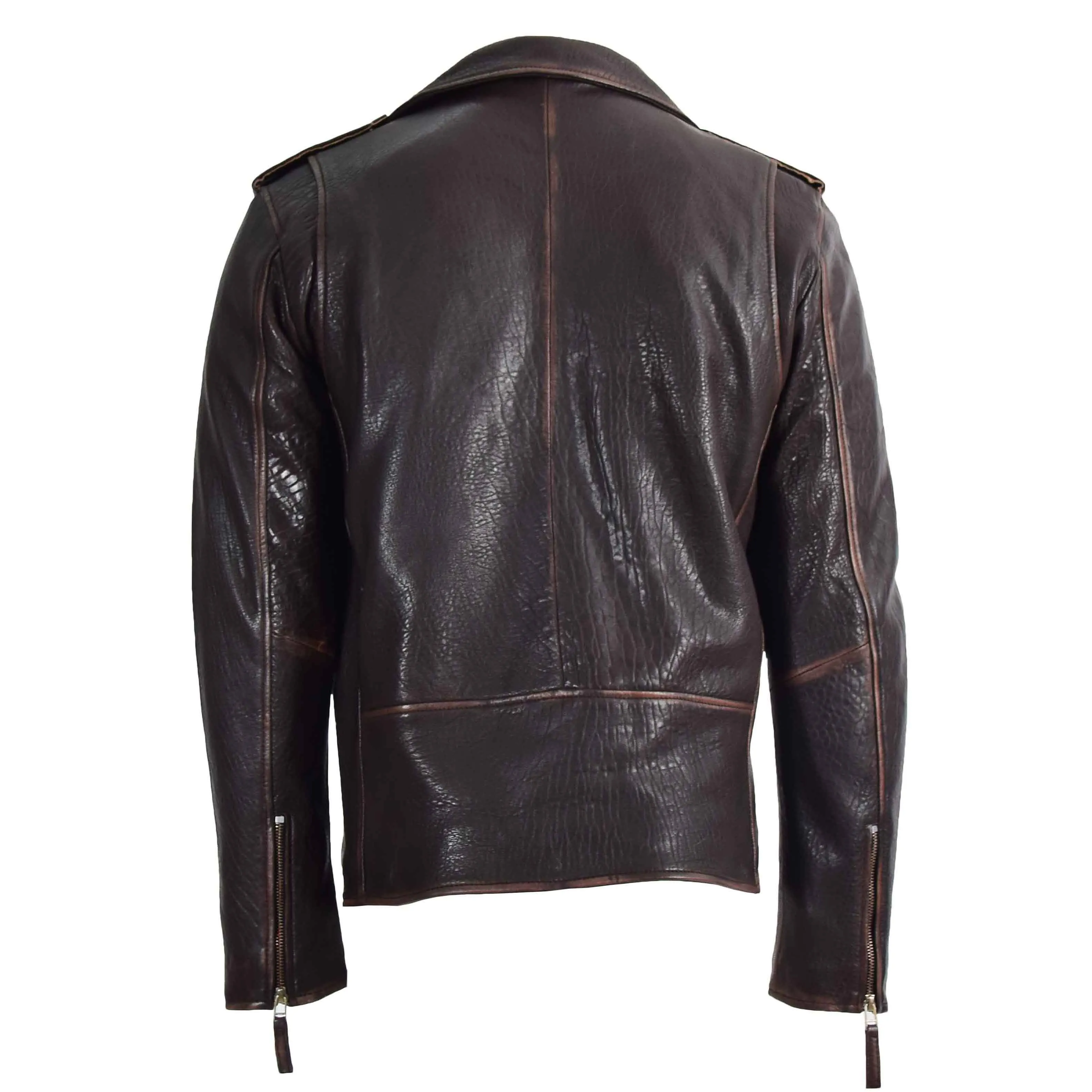 Mens Real New Zealand Leather Biker Style Jacket Zip Brando NELSON