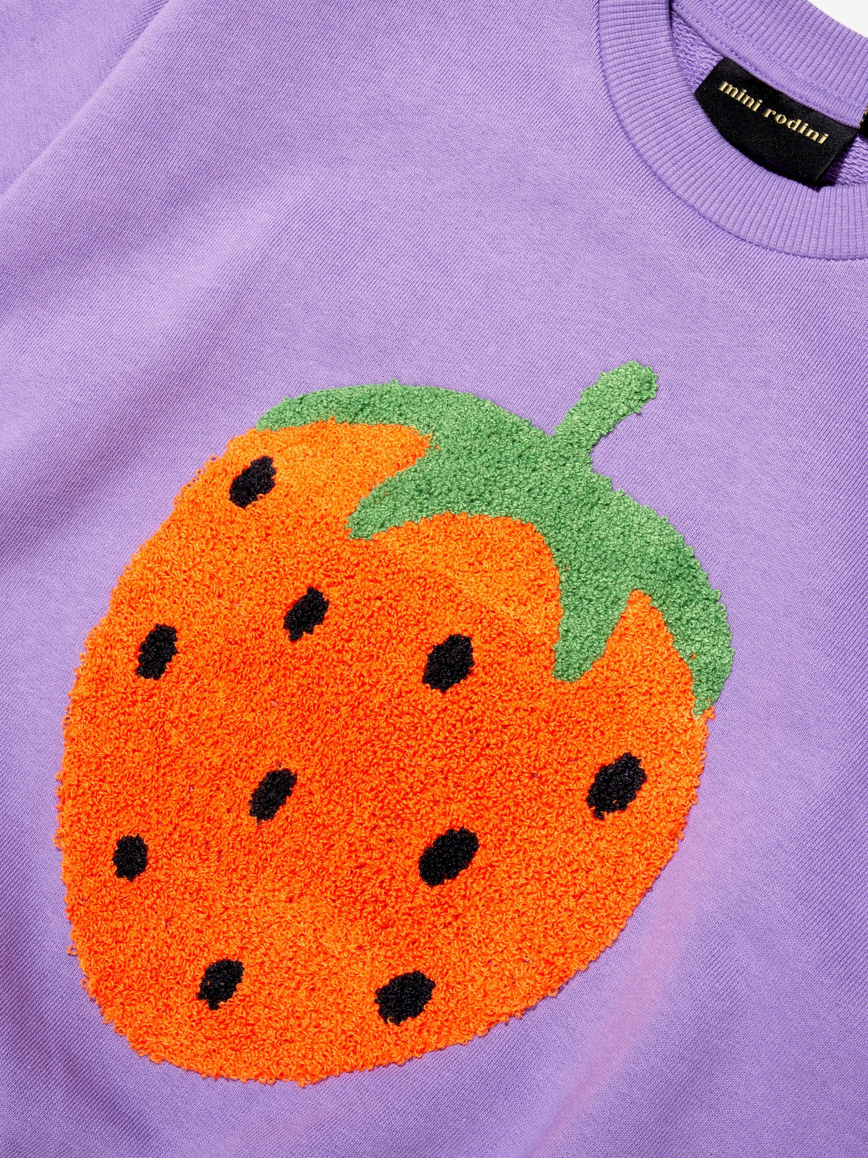 Mini Rodini Girls Organic Cotton Embroidered Strawberry Sweatshirt In Lilac