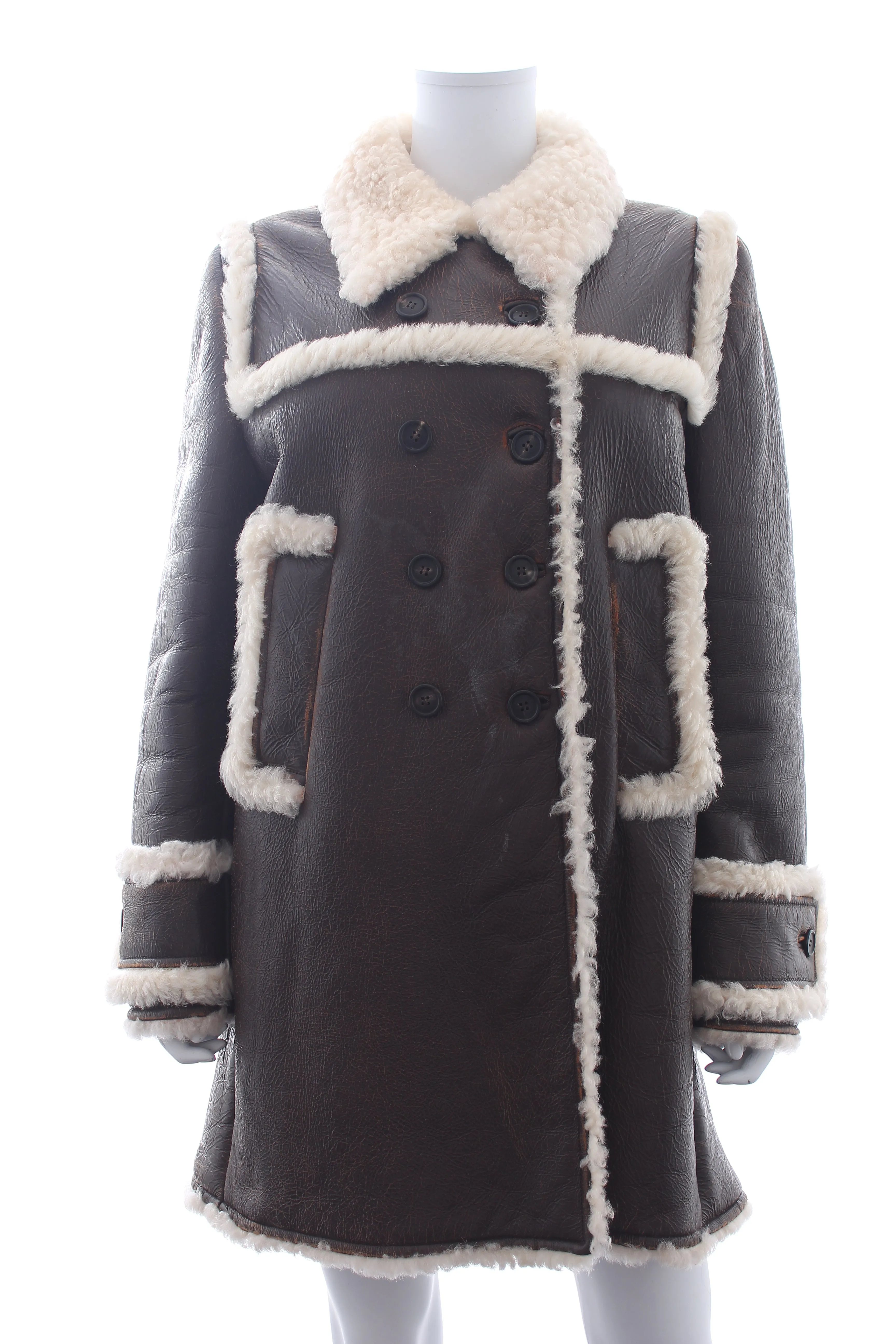 Miu Miu Distressed Sheepskin Logo Coat