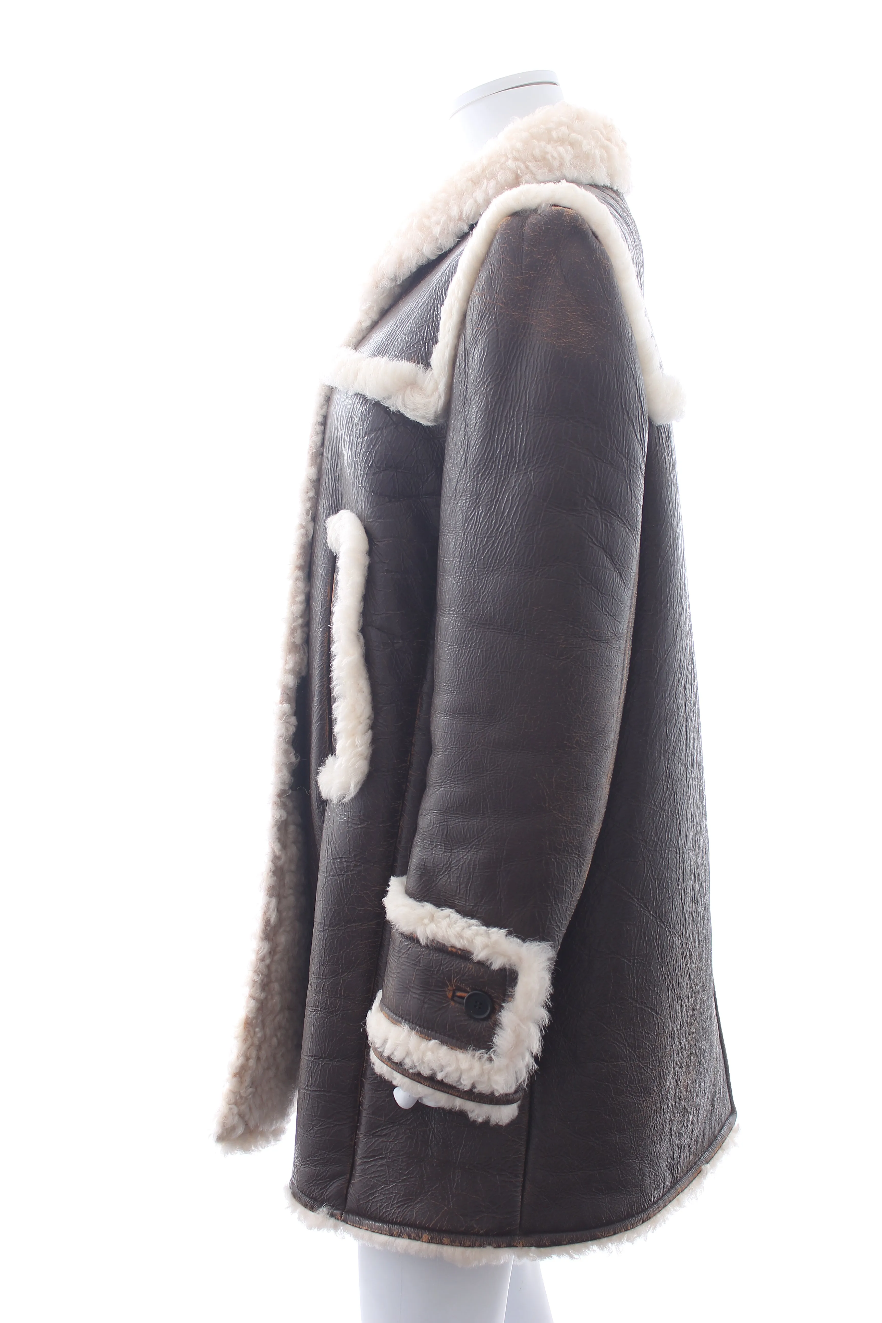 Miu Miu Distressed Sheepskin Logo Coat