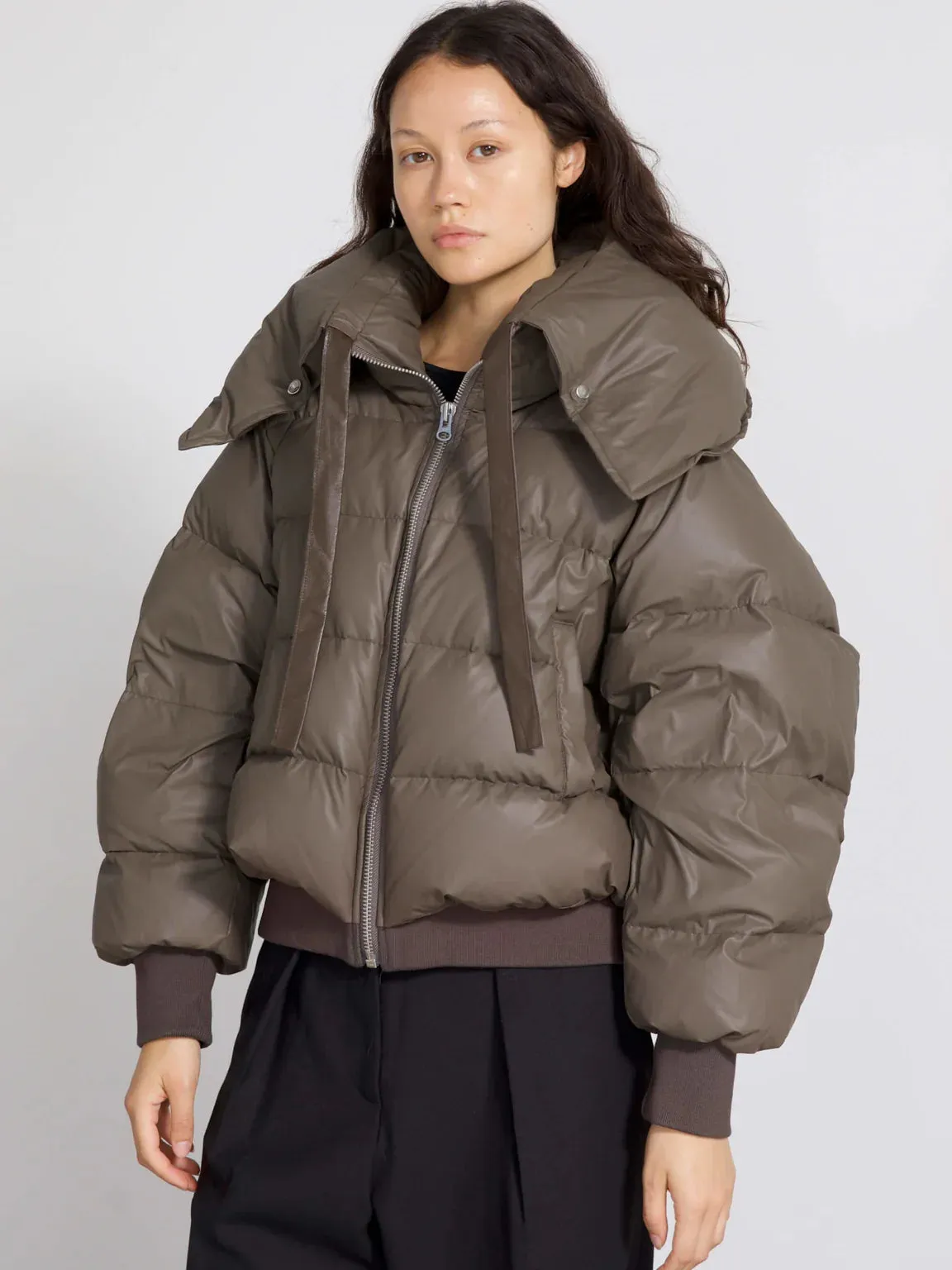 Morgan Puffer Jacket - Grey/Brown