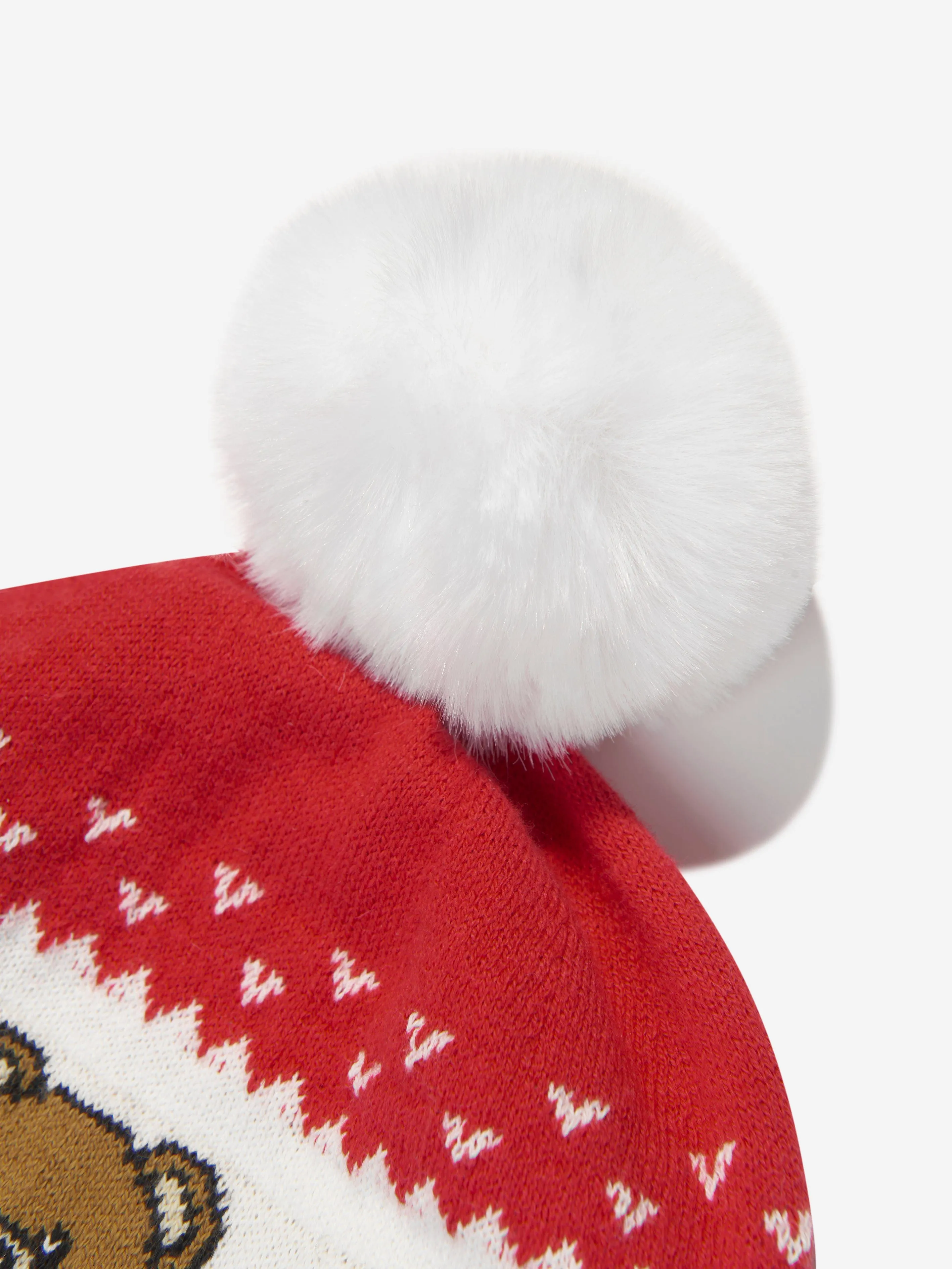 Moschino Baby Teddy Bear Bobble Hat in Red