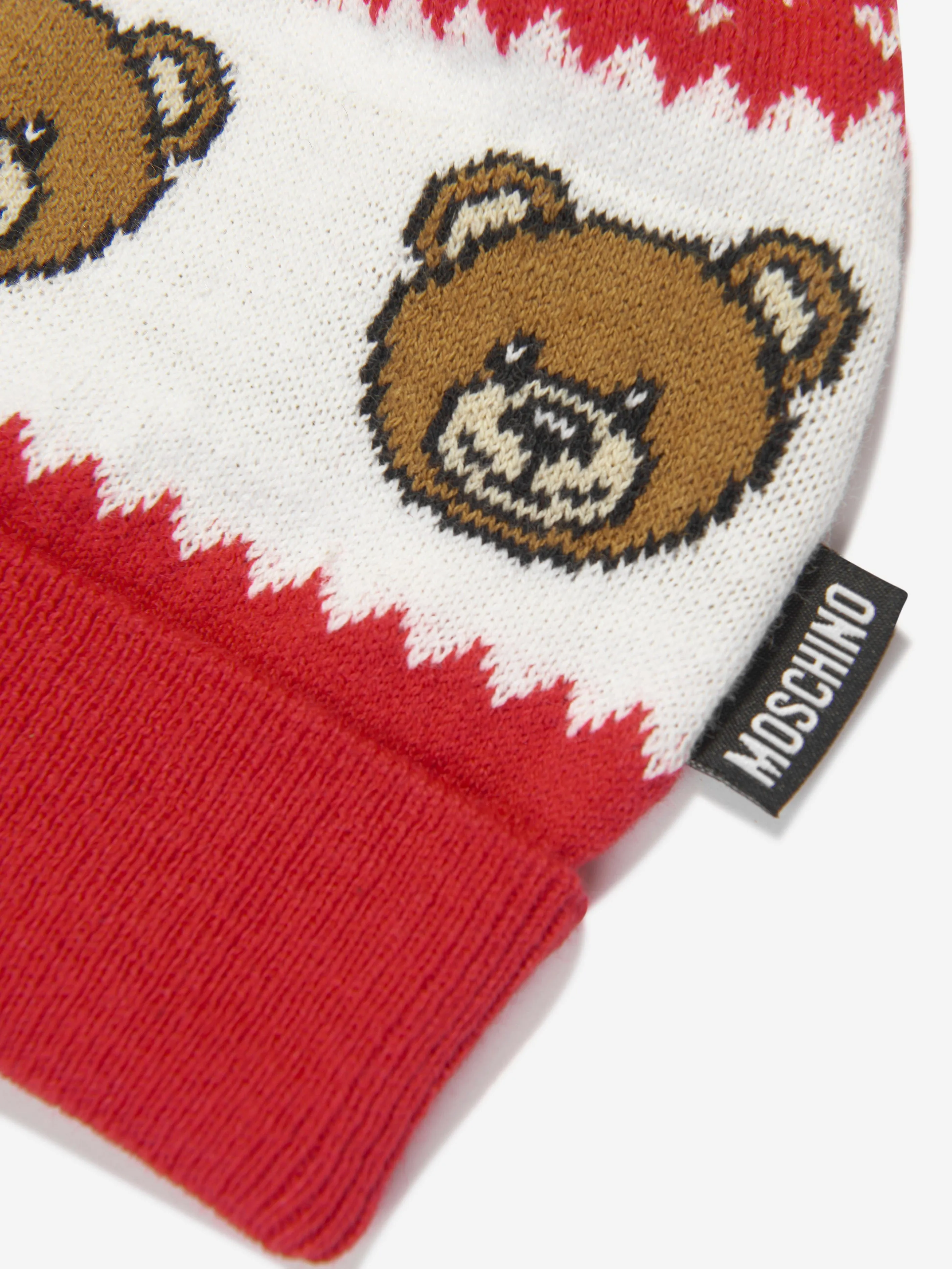 Moschino Baby Teddy Bear Bobble Hat in Red