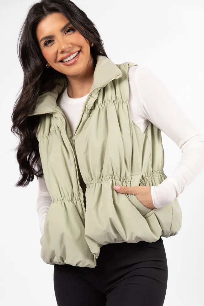 Mountain High Sage Ruched Puffer Vest SALE