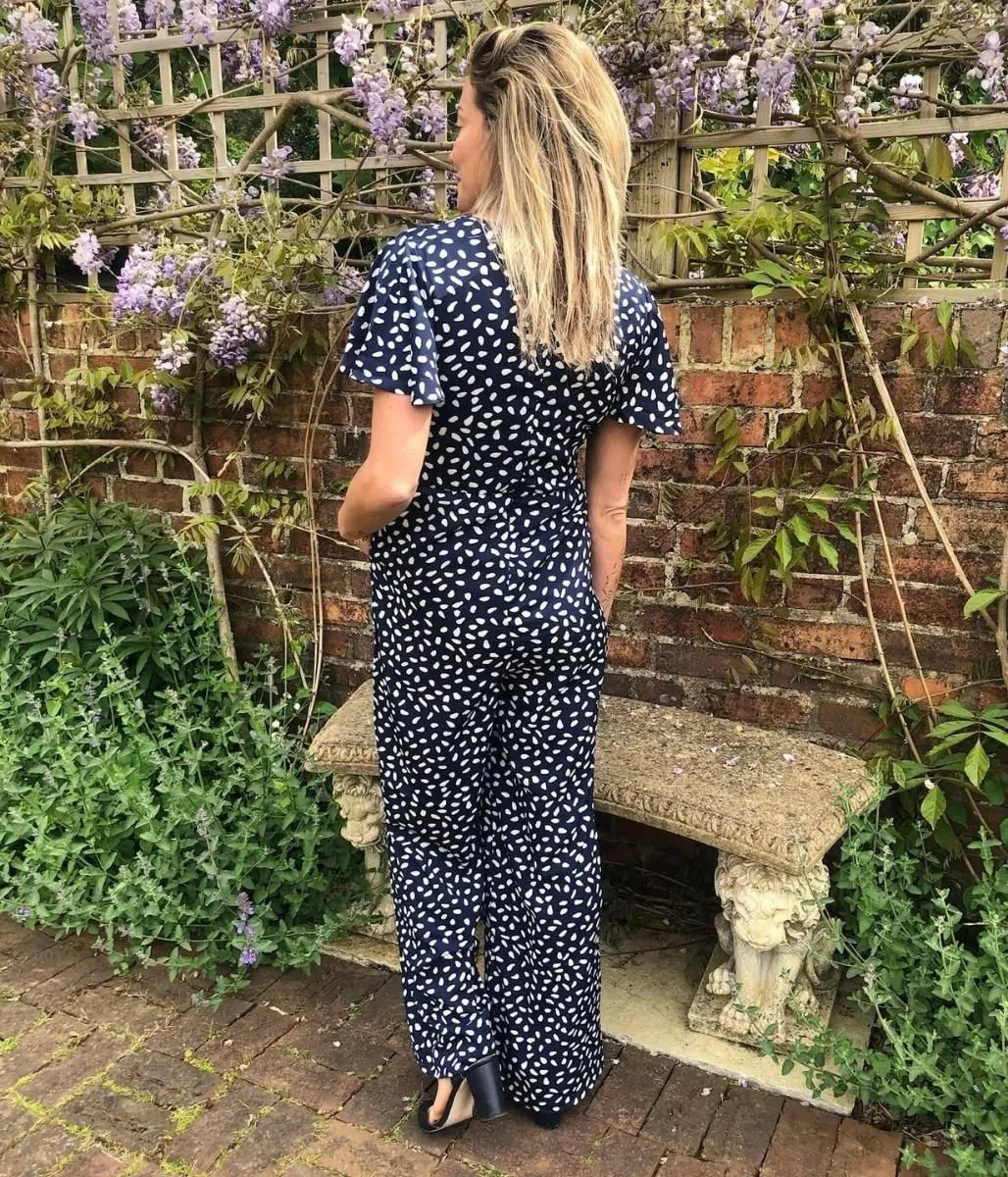 Navy Dot Print Jumpsuit