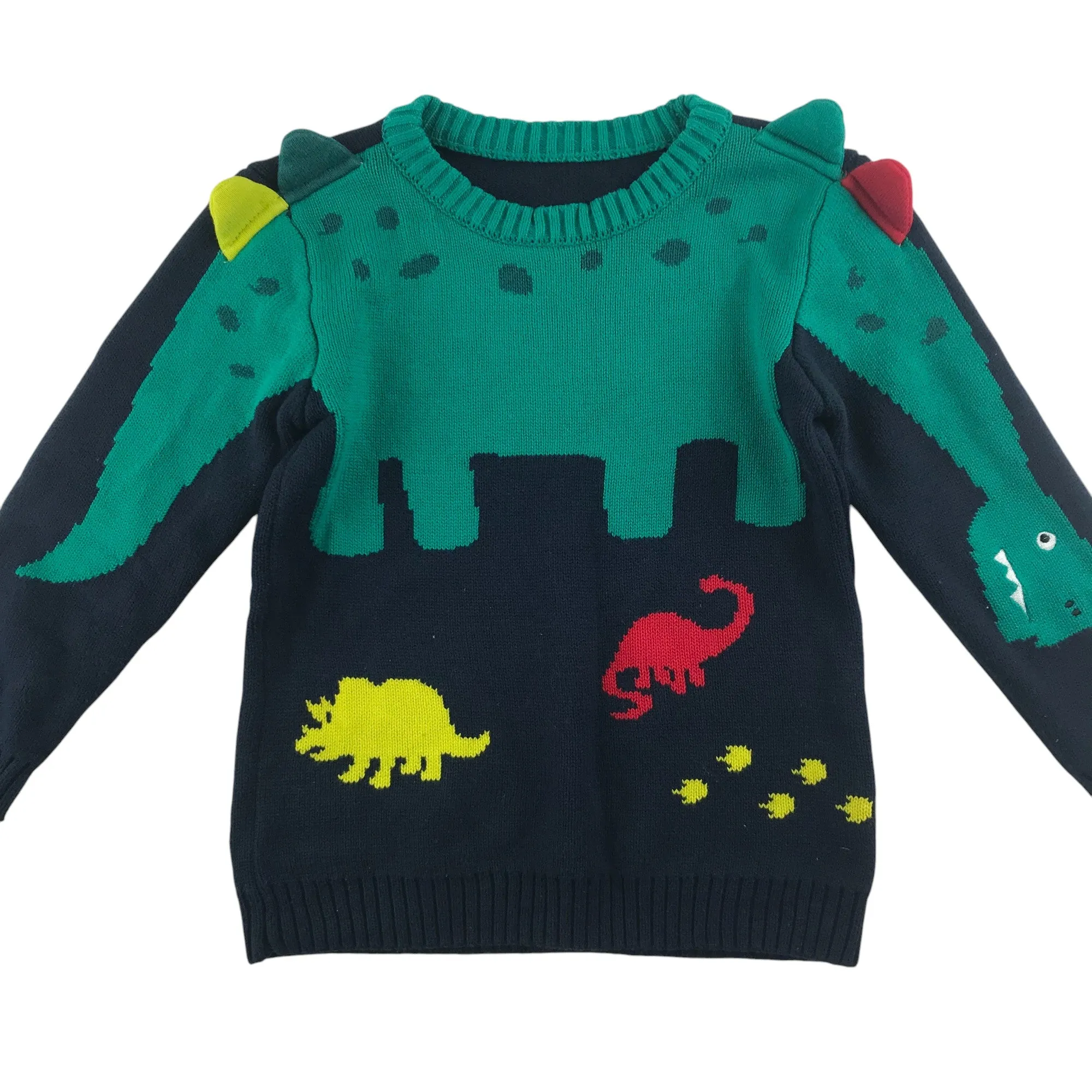 Nutmeg jumper 5-6 years navy and green dinosaur knit cotton