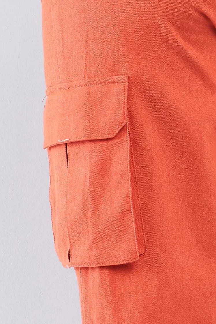 Orange High Waisted Cargo Pocket Jogger Pants