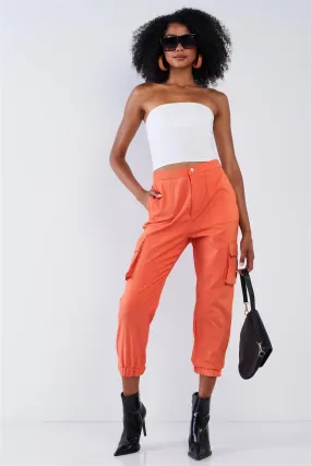 Orange High Waisted Cargo Pocket Jogger Pants