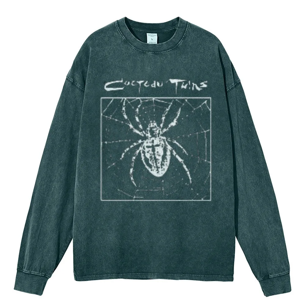 Oversized Vintage Washed Gothic Spider Graphic Sweatshirt