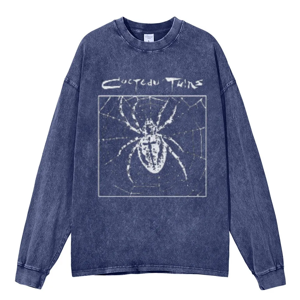 Oversized Vintage Washed Gothic Spider Graphic Sweatshirt