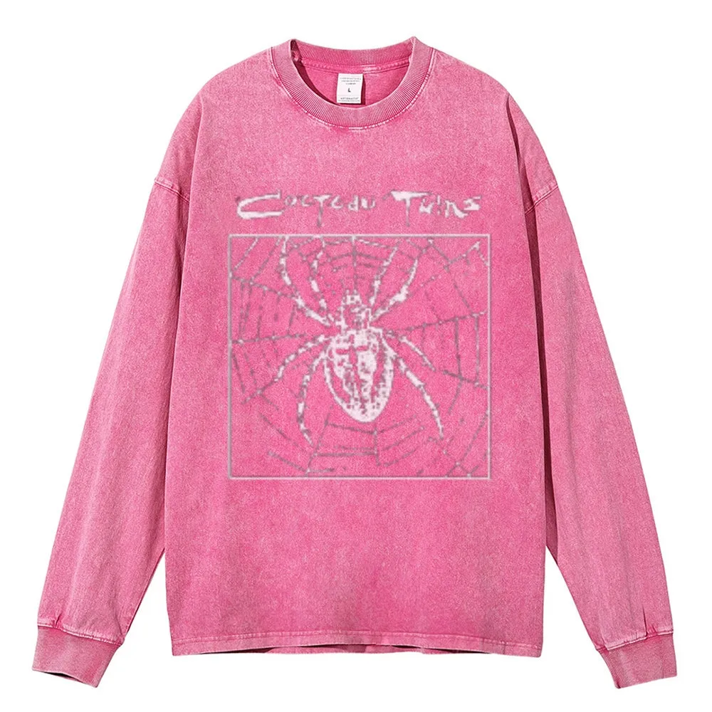 Oversized Vintage Washed Gothic Spider Graphic Sweatshirt