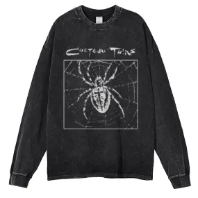 Oversized Vintage Washed Gothic Spider Graphic Sweatshirt