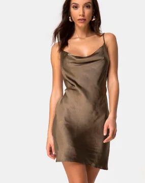 Paiva Slip Dress in Satin Khaki