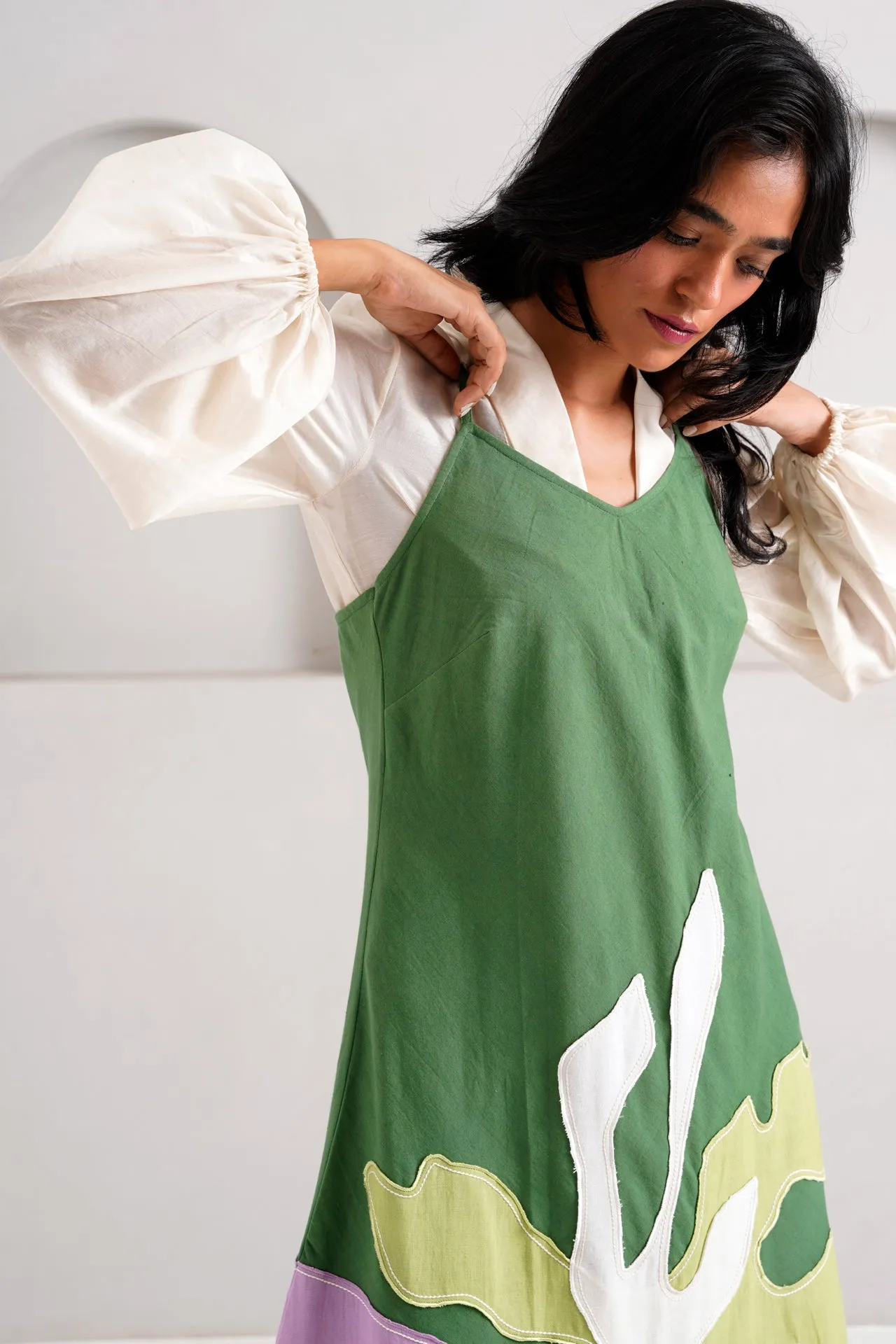 Pine Green Yana - Blouson   Slip Dress