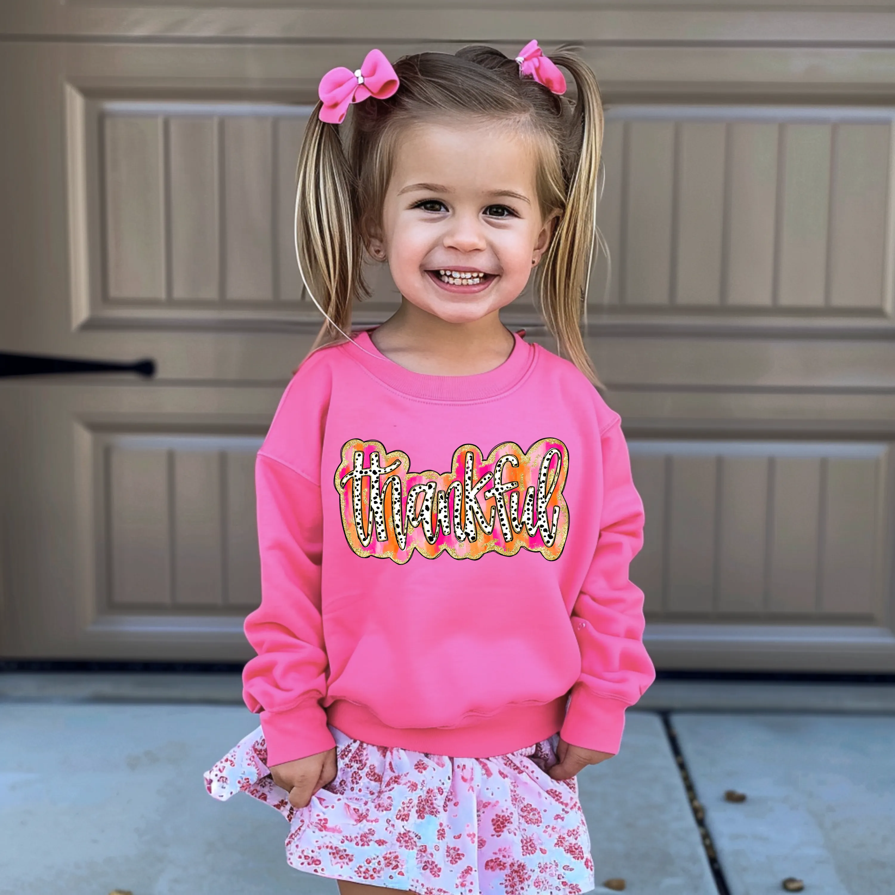 Pink Halloween Thankful Faux Glitter Sweatshirt/ Halloween Sweatshirt/ Youth and Adult Sizes