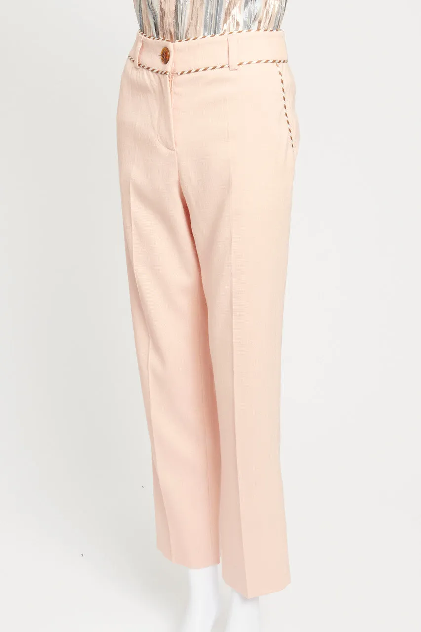 Pink High Rise Trousers with Striped Edging