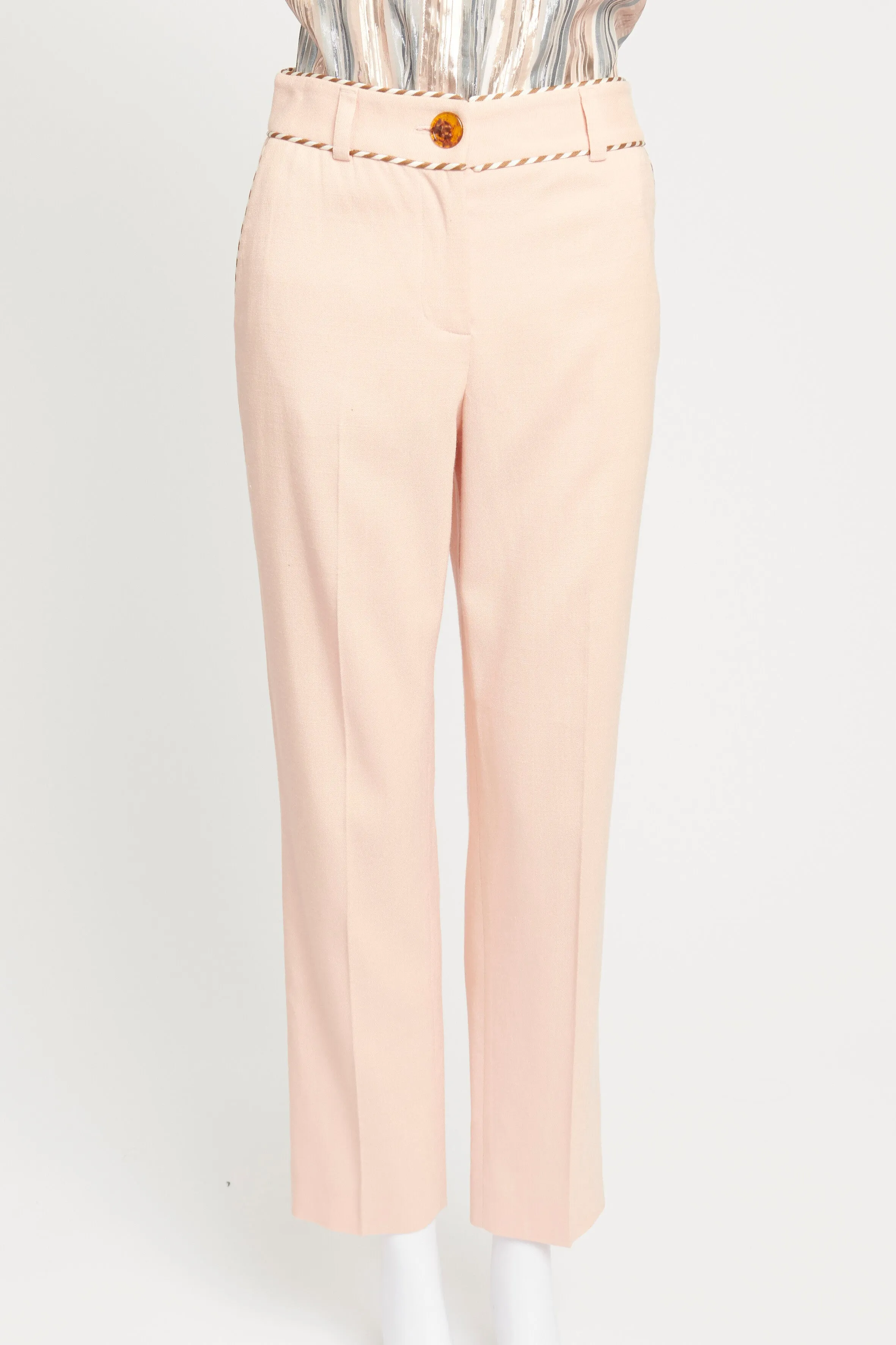 Pink High Rise Trousers with Striped Edging