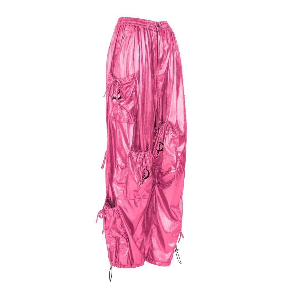 PINKSPINK Shiny Parachute Cargo Pants - Hot Pink