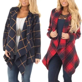 Plaid Loose Large Lapel Woolen Coat