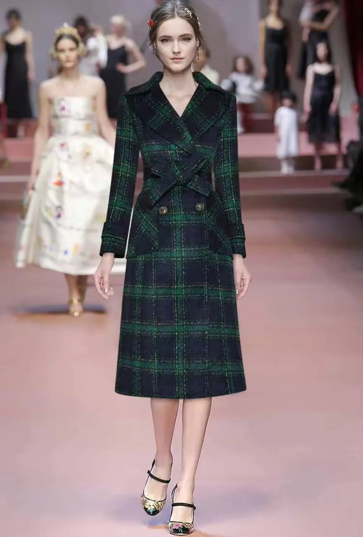 Plaid Overcoat Long Sleeve Winter Jacket