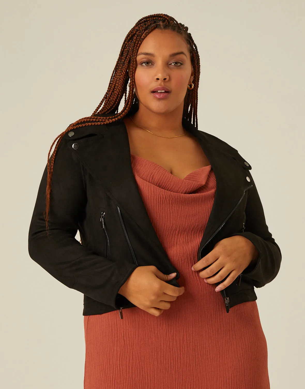 Plus Size Suede Moto Jacket