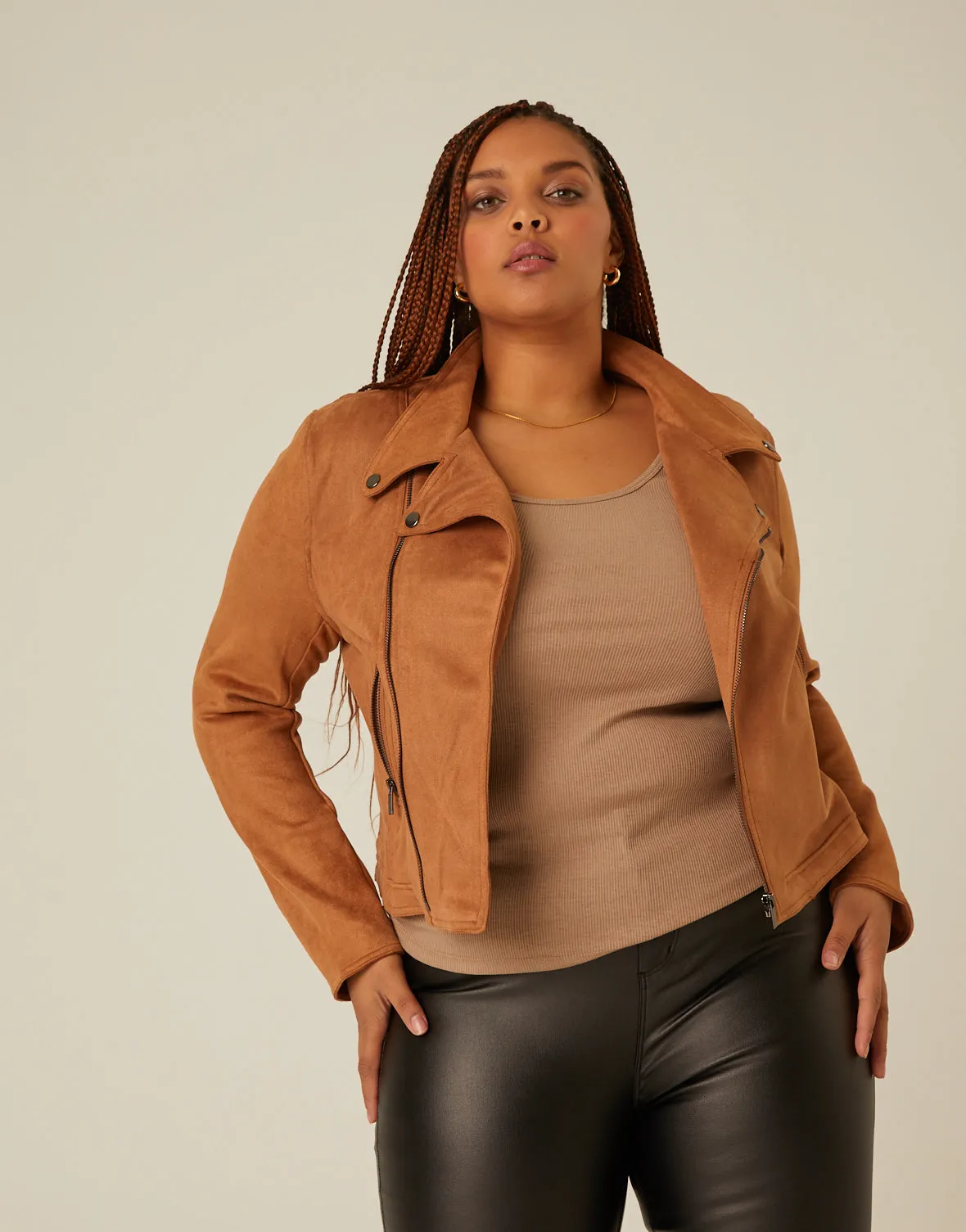 Plus Size Suede Moto Jacket