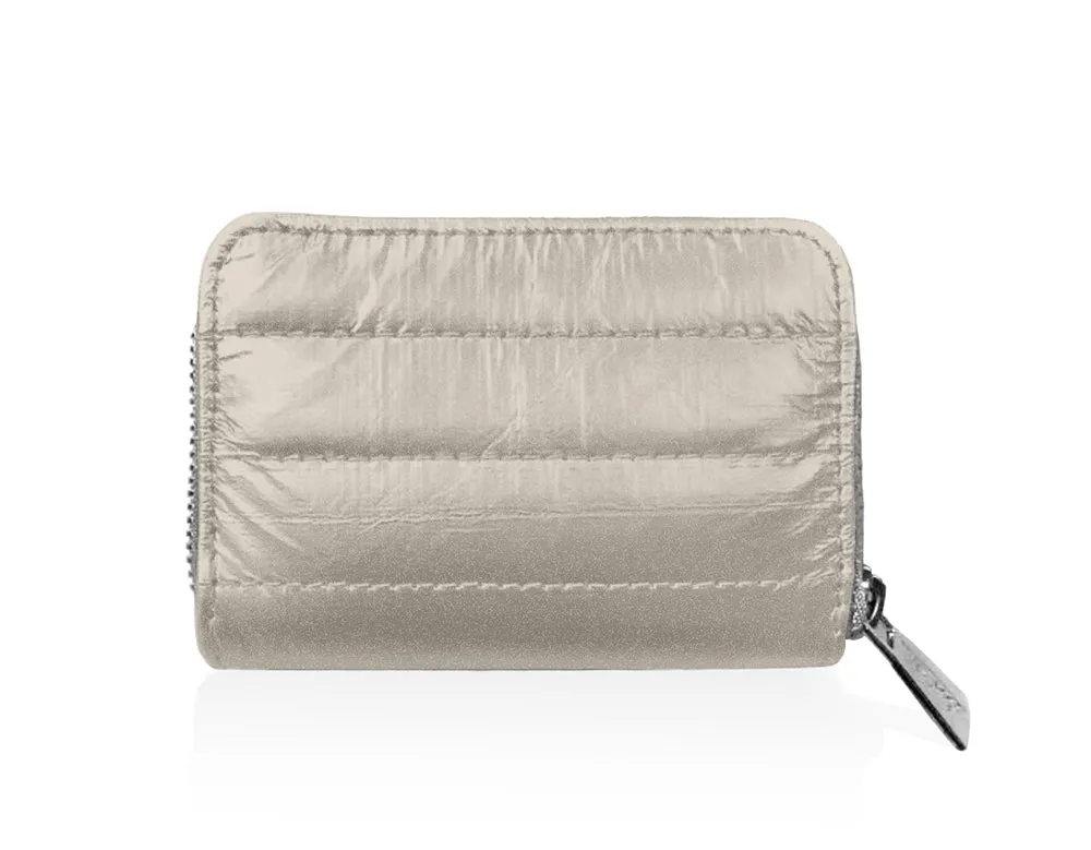 Puffer Zipper Wallet in Shimmer Beige