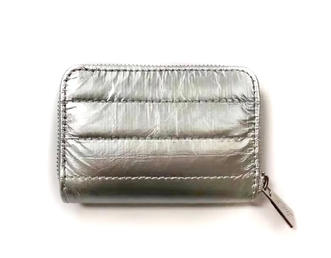 Puffer Zipper Wallet in Silver with Silver Zipper