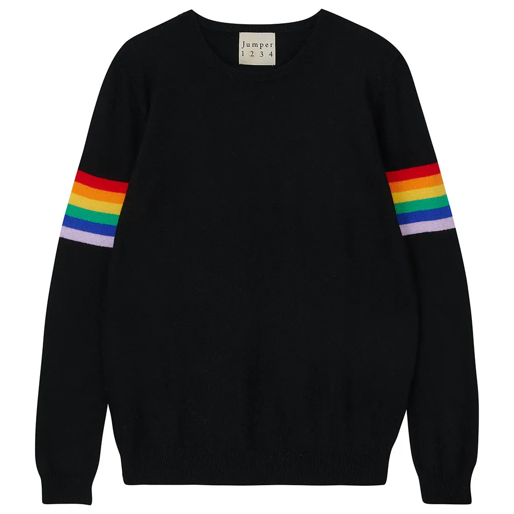 Rainbow Arms Cashmere Crew in Black