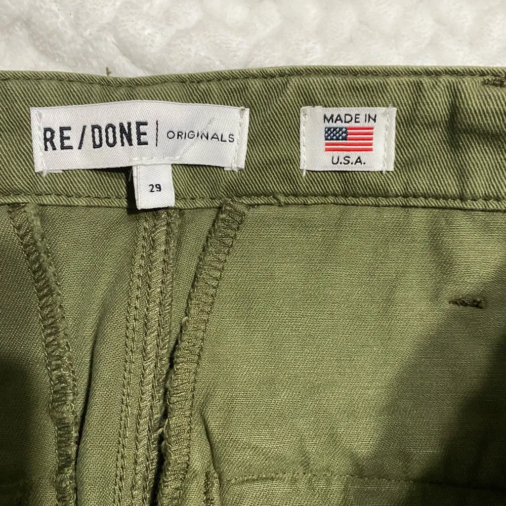 RE/DONE Olive Green Upcycled Army Cargo High Rise Pants Size 29