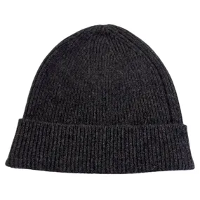 Ribbed Cashmere Beanie in Charcoal Grey