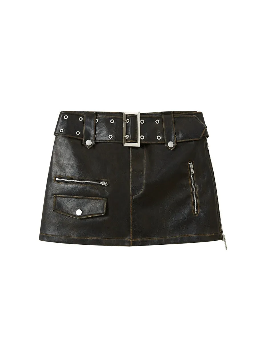 Rivet Hip Leather Skirt Wide Belt