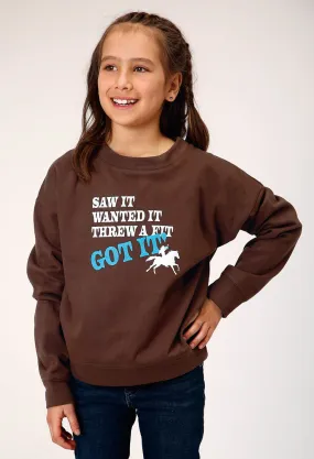 Roper Girls Threw A Fit Brown 100% Cotton Sweatshirt