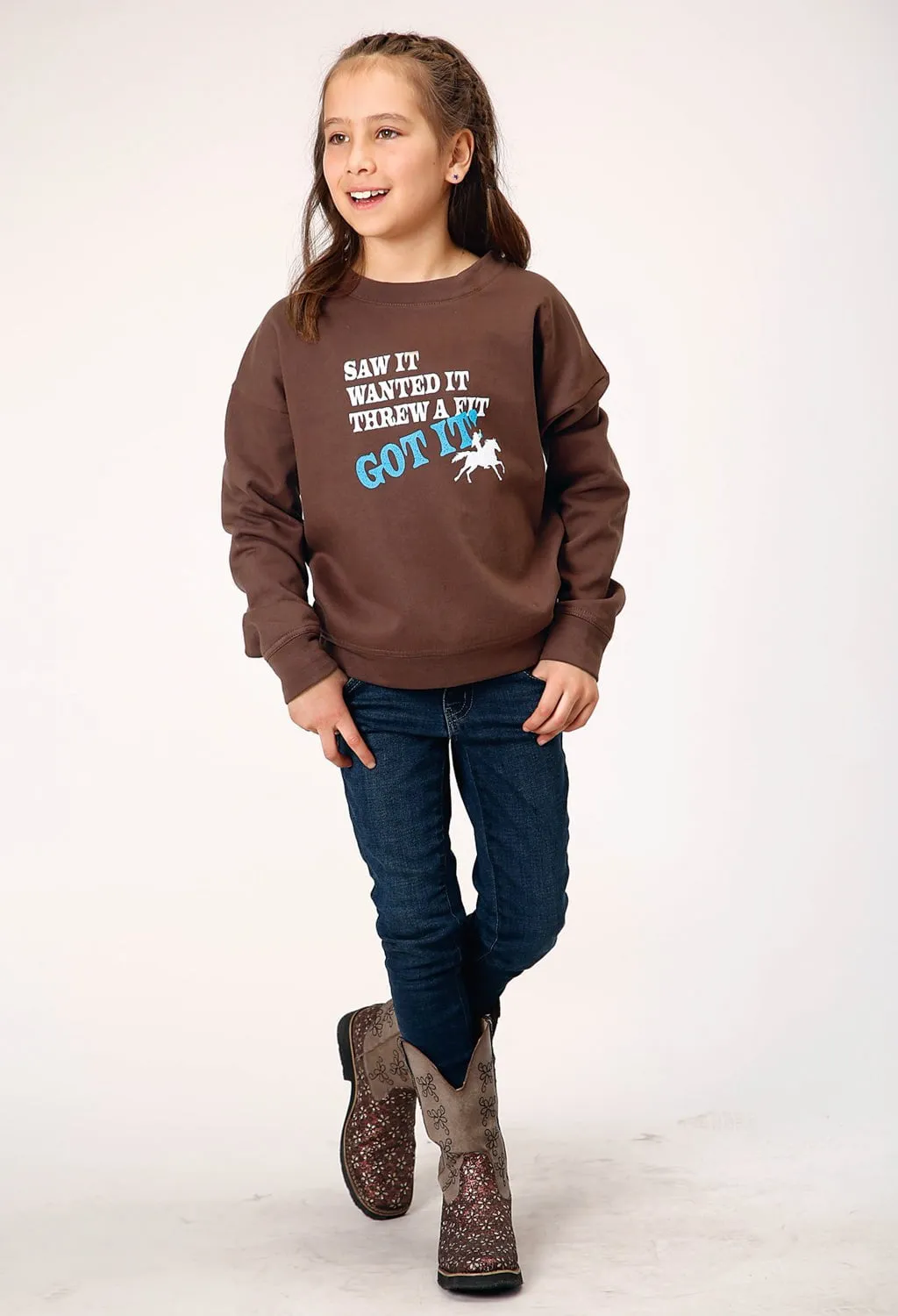 Roper Girls Threw A Fit Brown 100% Cotton Sweatshirt