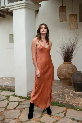 ROSE SILK SLIP DRESS BRICK