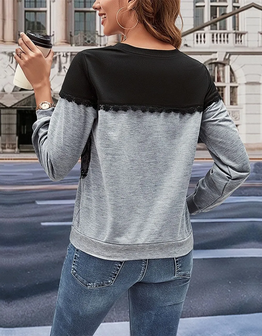 Round Neck Colorblock Stitching Long Sleeve Sweatshirt