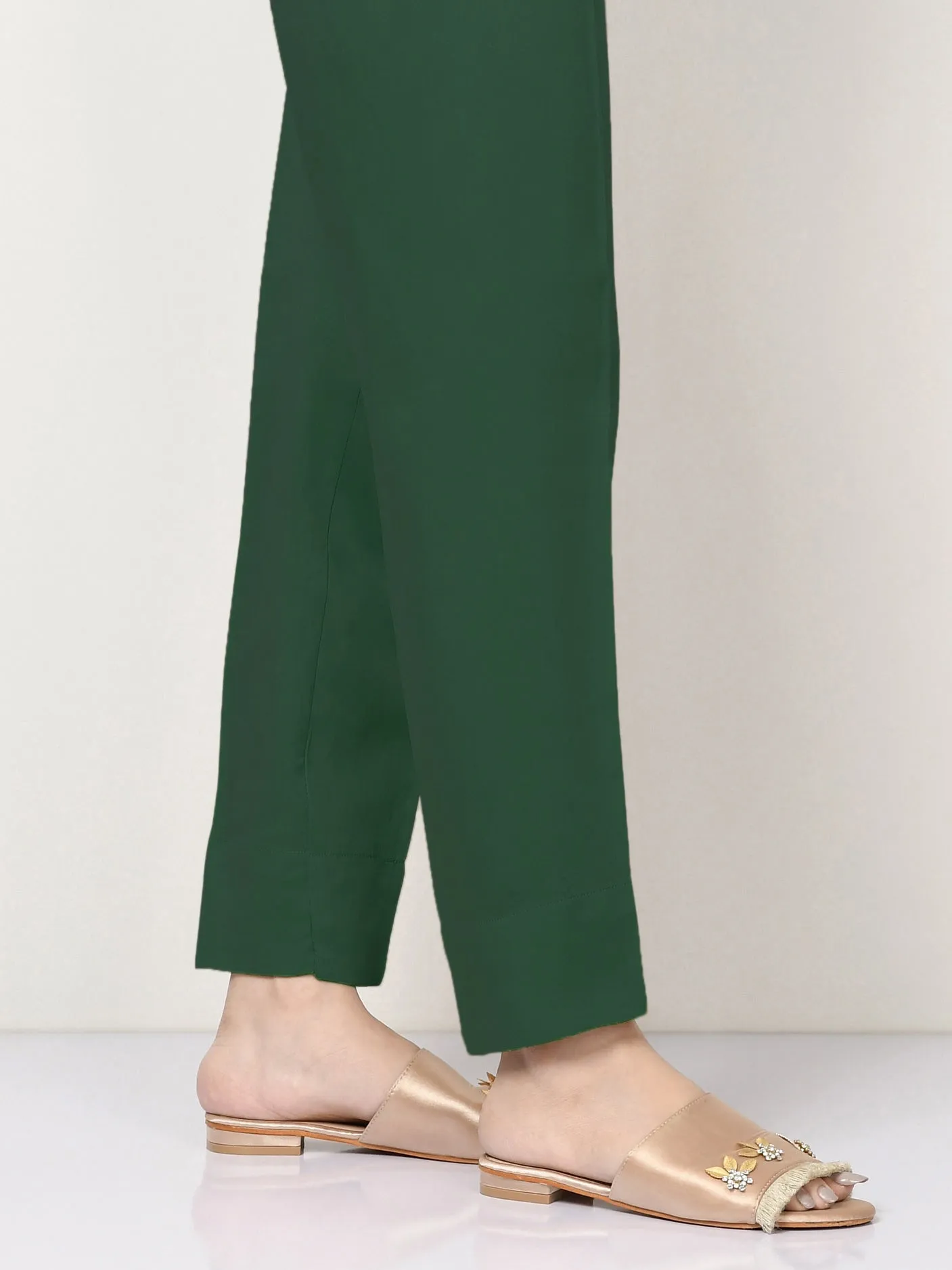 Satin Straight Trouser - Green