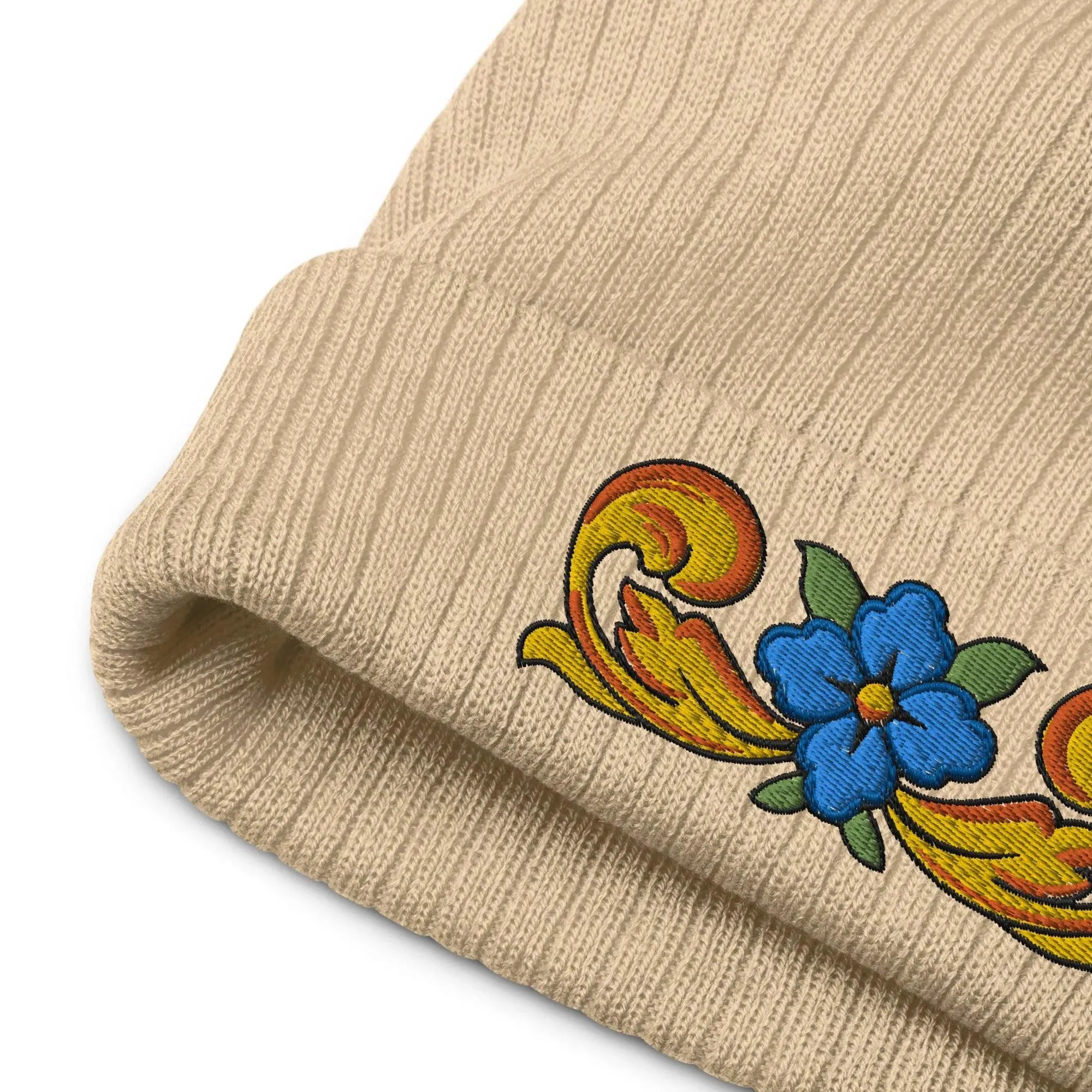 Sicilian Tile Motif Embroidered Beanie