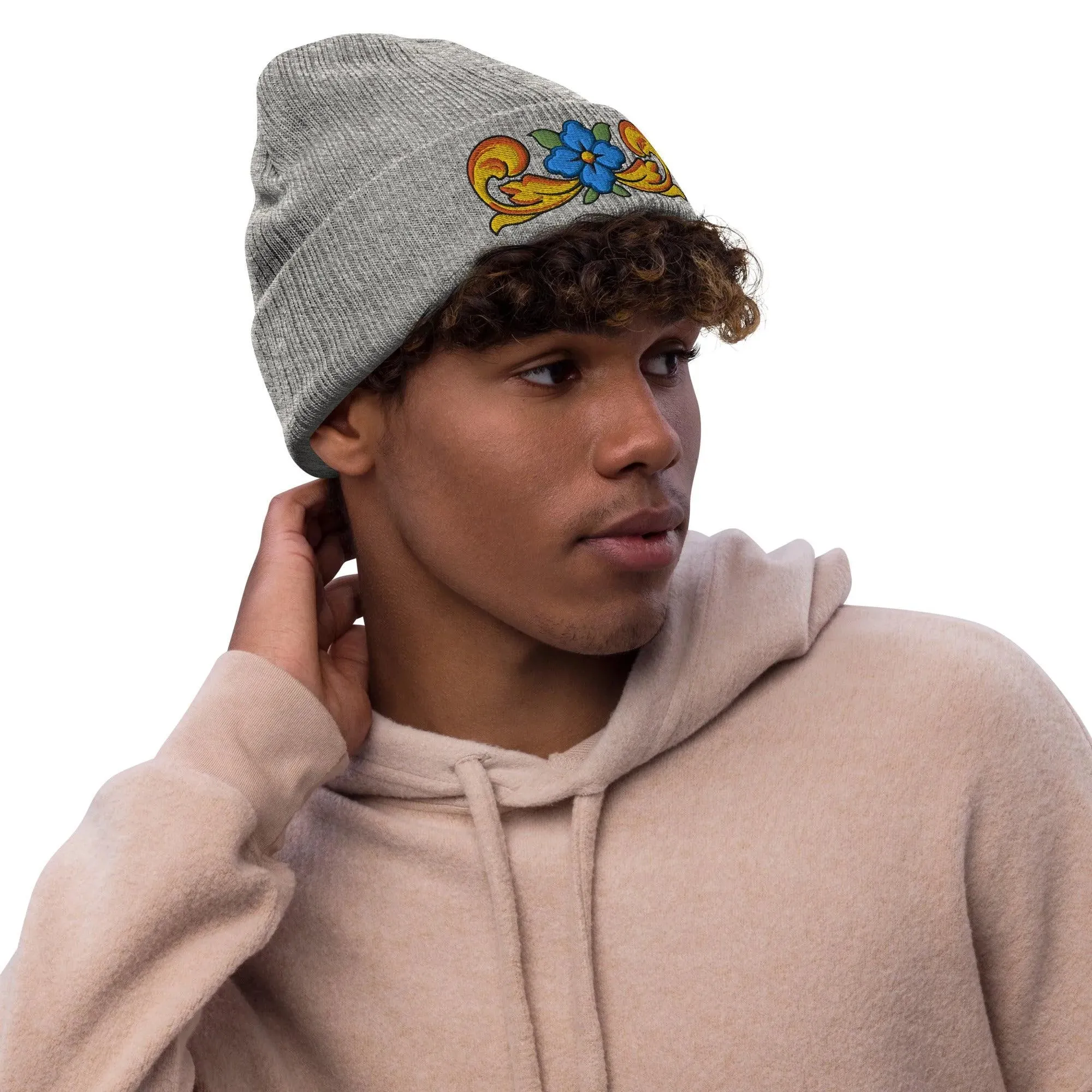 Sicilian Tile Motif Embroidered Beanie