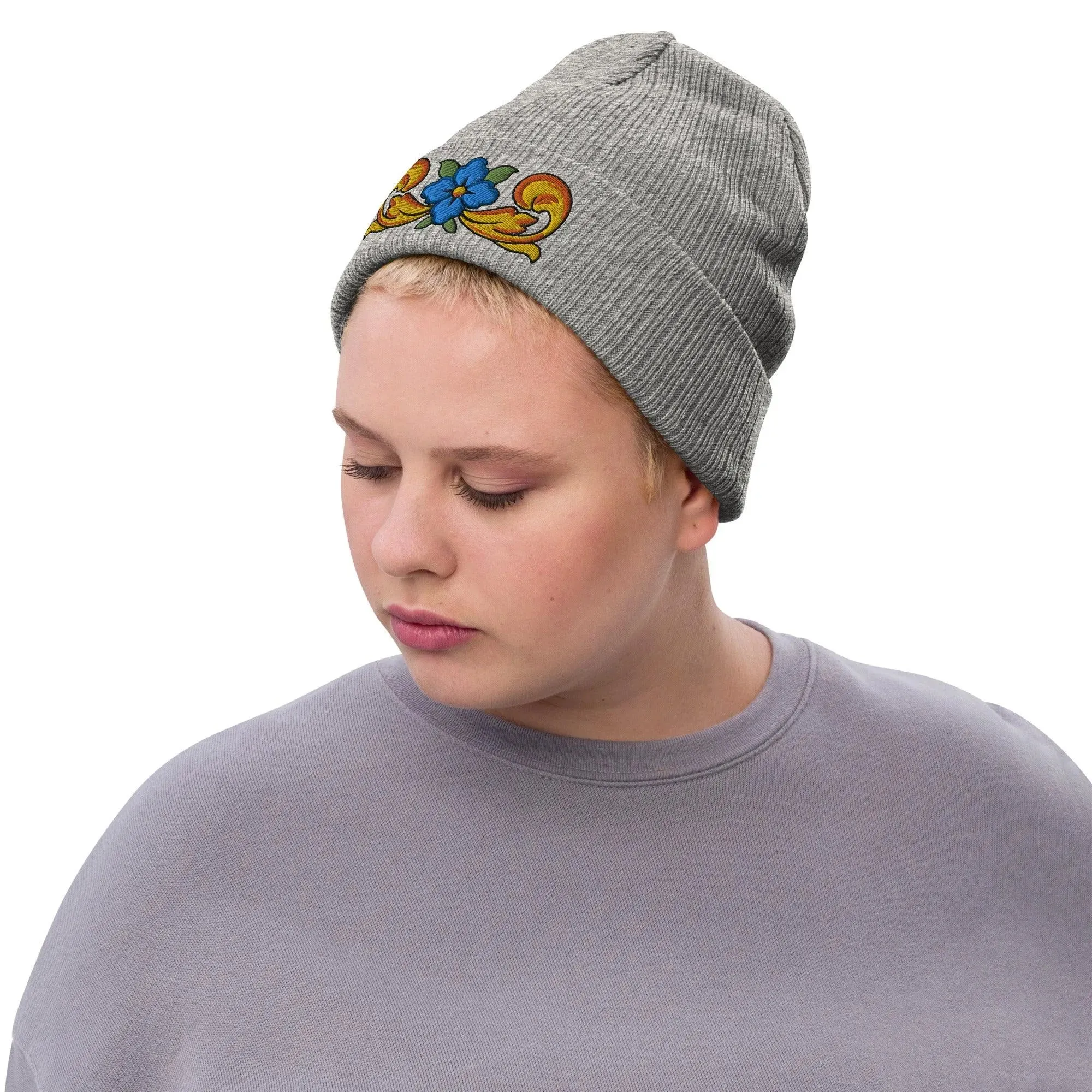 Sicilian Tile Motif Embroidered Beanie