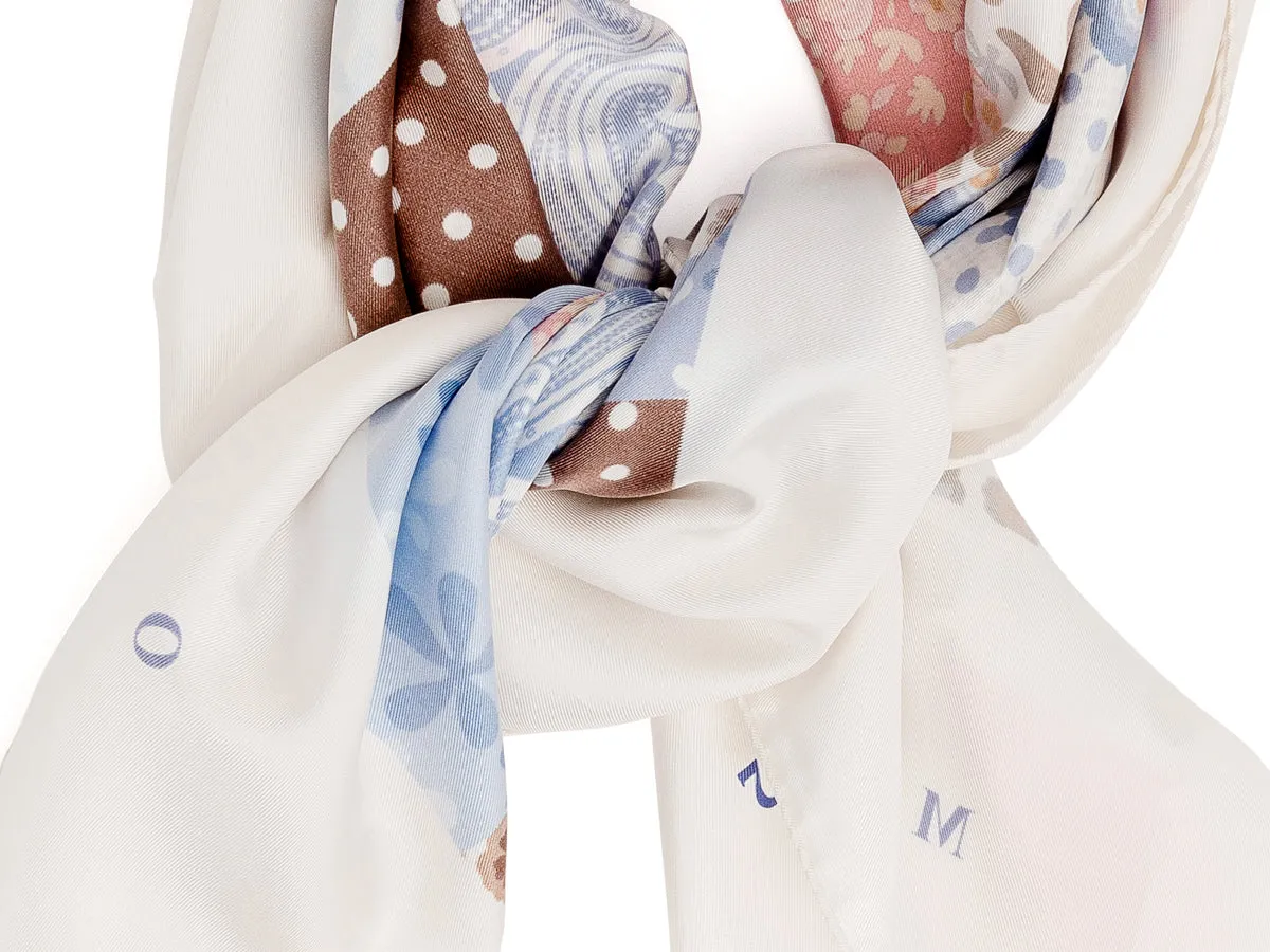 Silk Patchwork Foulard Floral White
