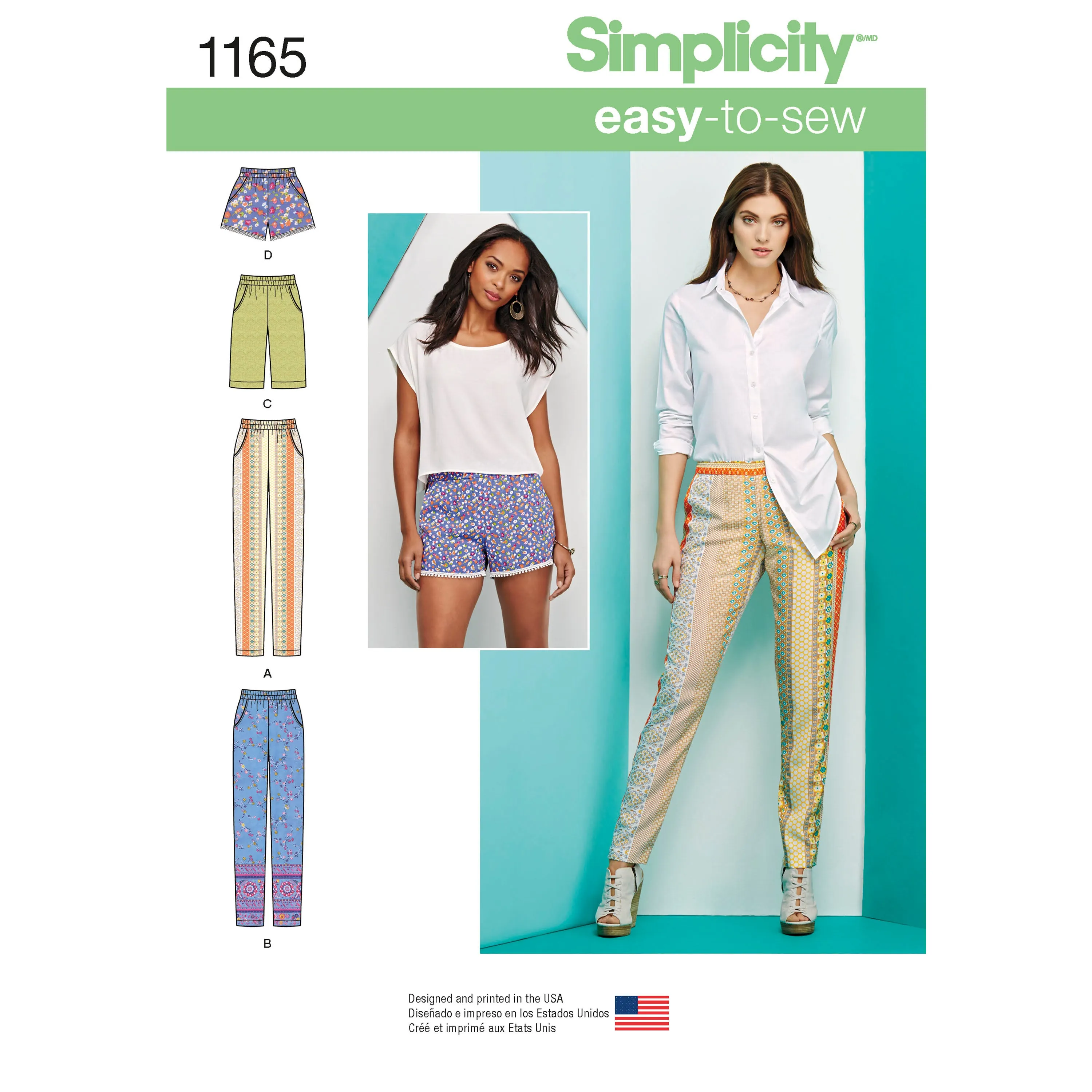 Simplicity Sewing Pattern 1165 Misses’ Pull-on Trousers, Long or Short Shorts