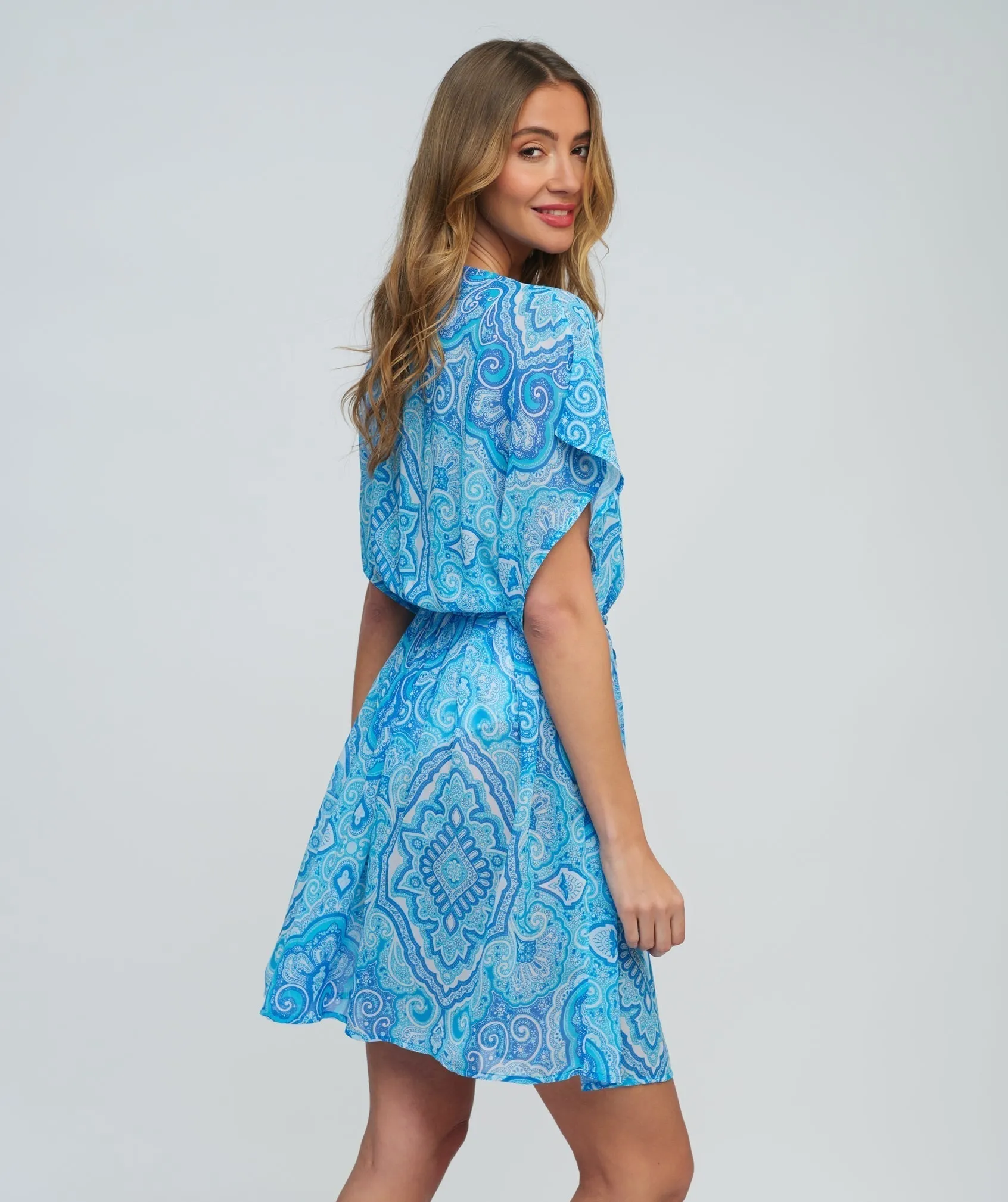 Sky Blue Paisley Print Beach Dress