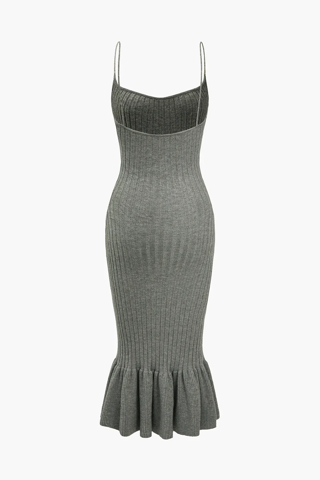 Solid Knit Ruffle Slip Dress