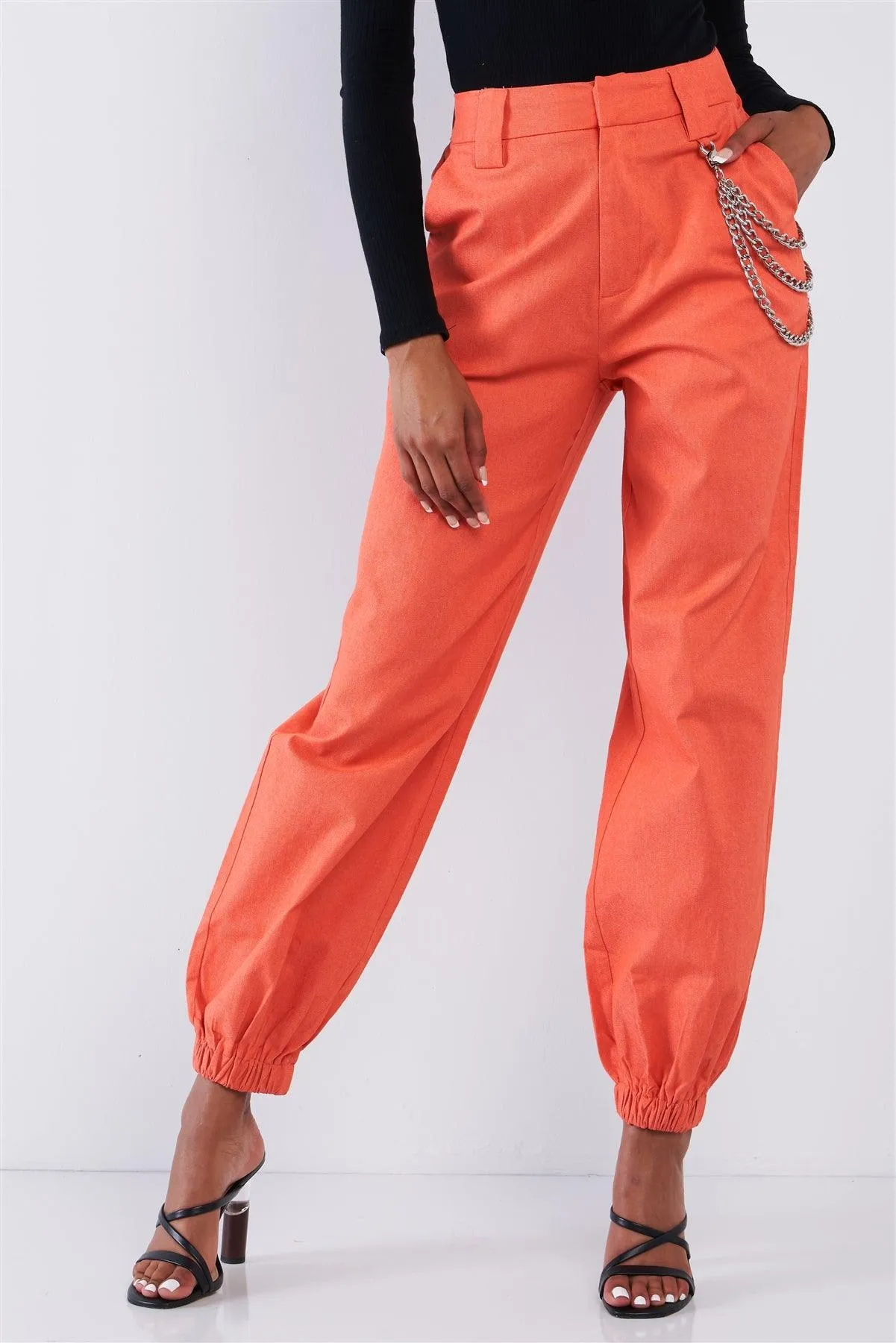 Solid Orange Parachute Chain Hardware Cargo Pants /2-2-2