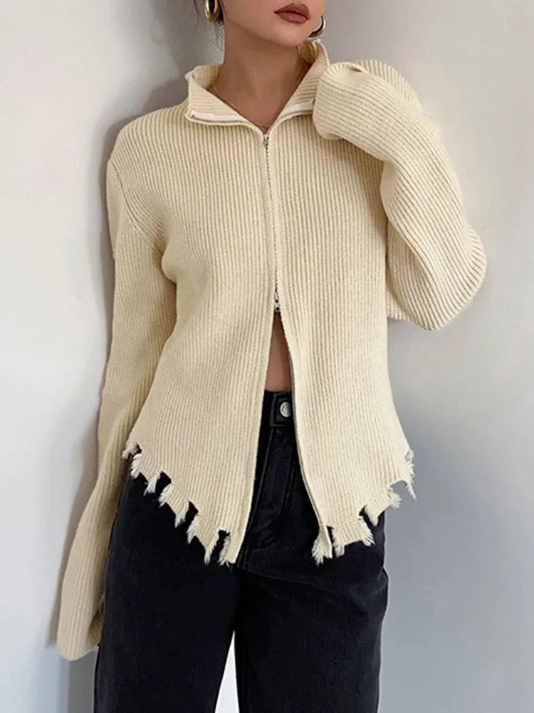 Solid Slimming Knitting Sweaters For Women Stand Collar Long Sleeves Casual Sweater Female Fashion Clothing