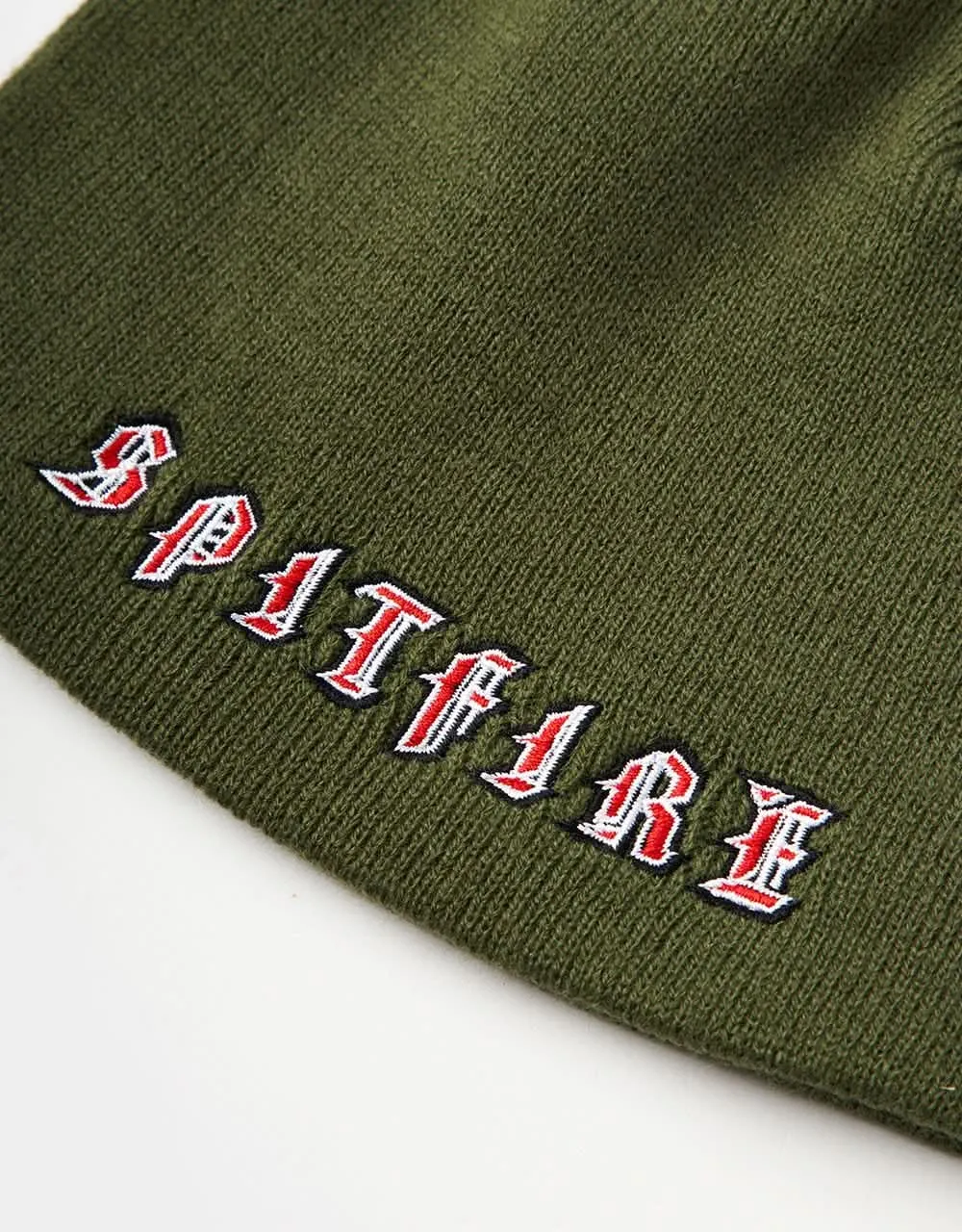 Spitfire Old E Skully Beanie - Olive/Red